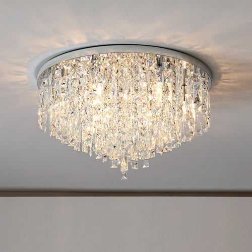 Adjustable Height Crystal Ceiling Chandelier With Modern Design For Dining And Living Rooms