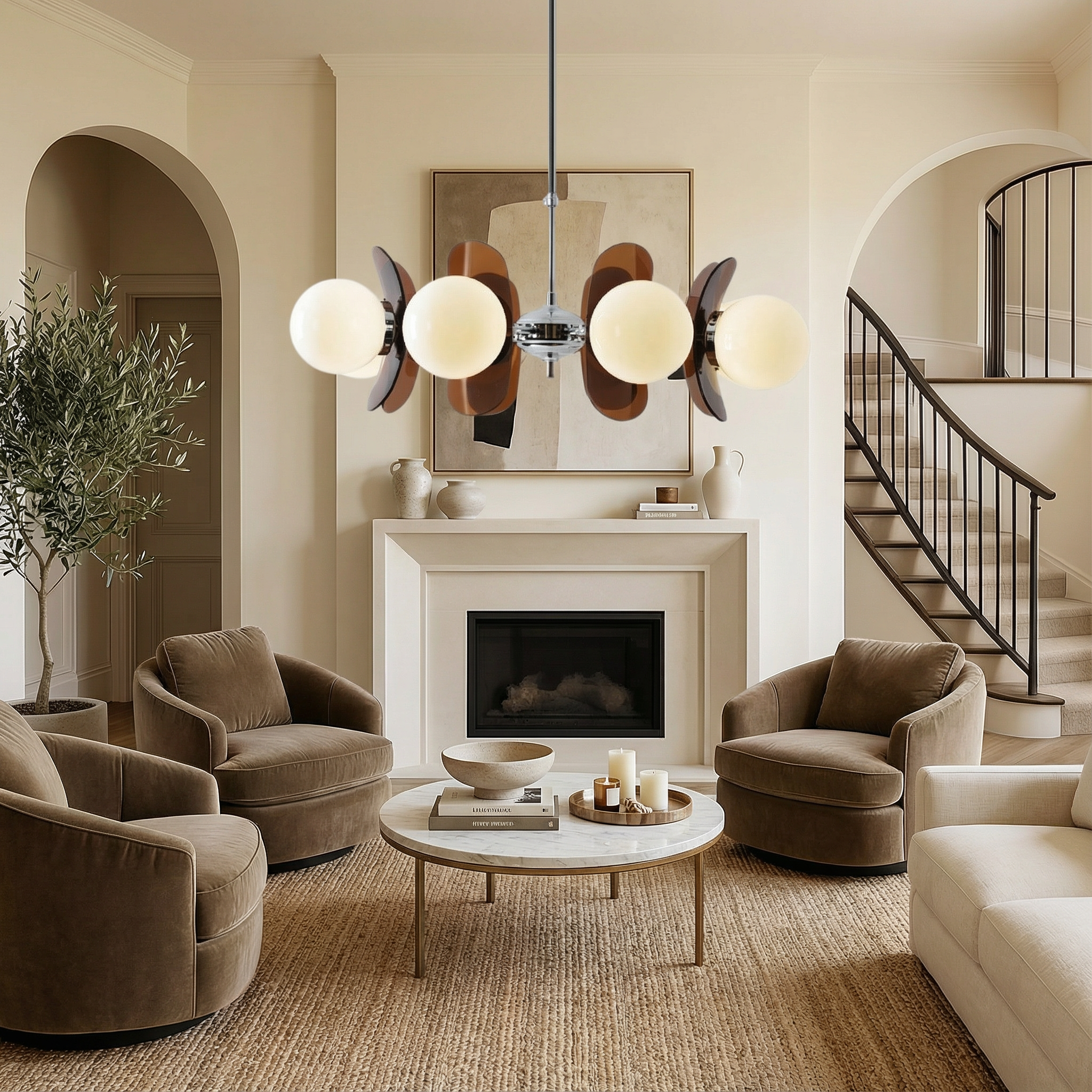 Lampa candelabru modernă elegantă cu 5 brațe LumaGeode cu lumină geometrică strălucitoare