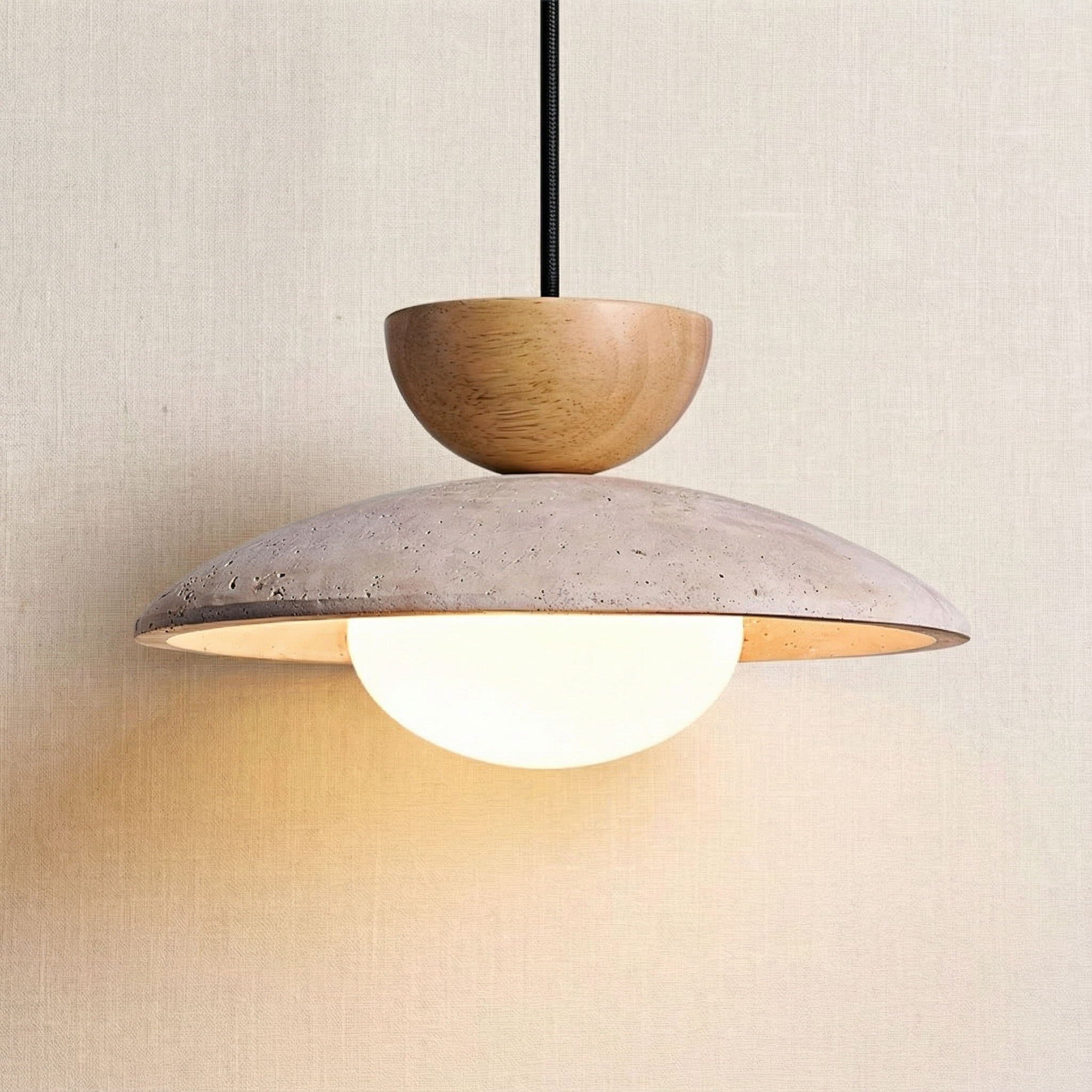 Lampa suspendată LumaTerra din lemn natural și sticlă pentru bucătărie