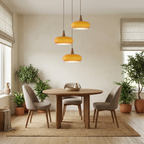 AmberAura Elegant Amber Glass Kitchen Pendant Light With Wooden Top