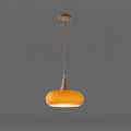 AmberAura Elegant Amber Glass Kitchen Pendant Light With Wooden Top