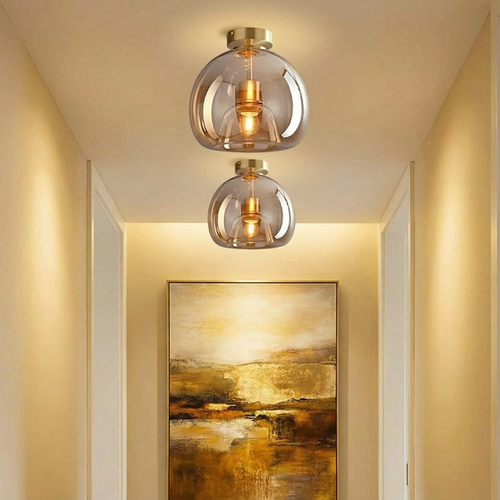 Aethera Elegant Copper Glass Retro Flush Mount Ceiling Light Fixture