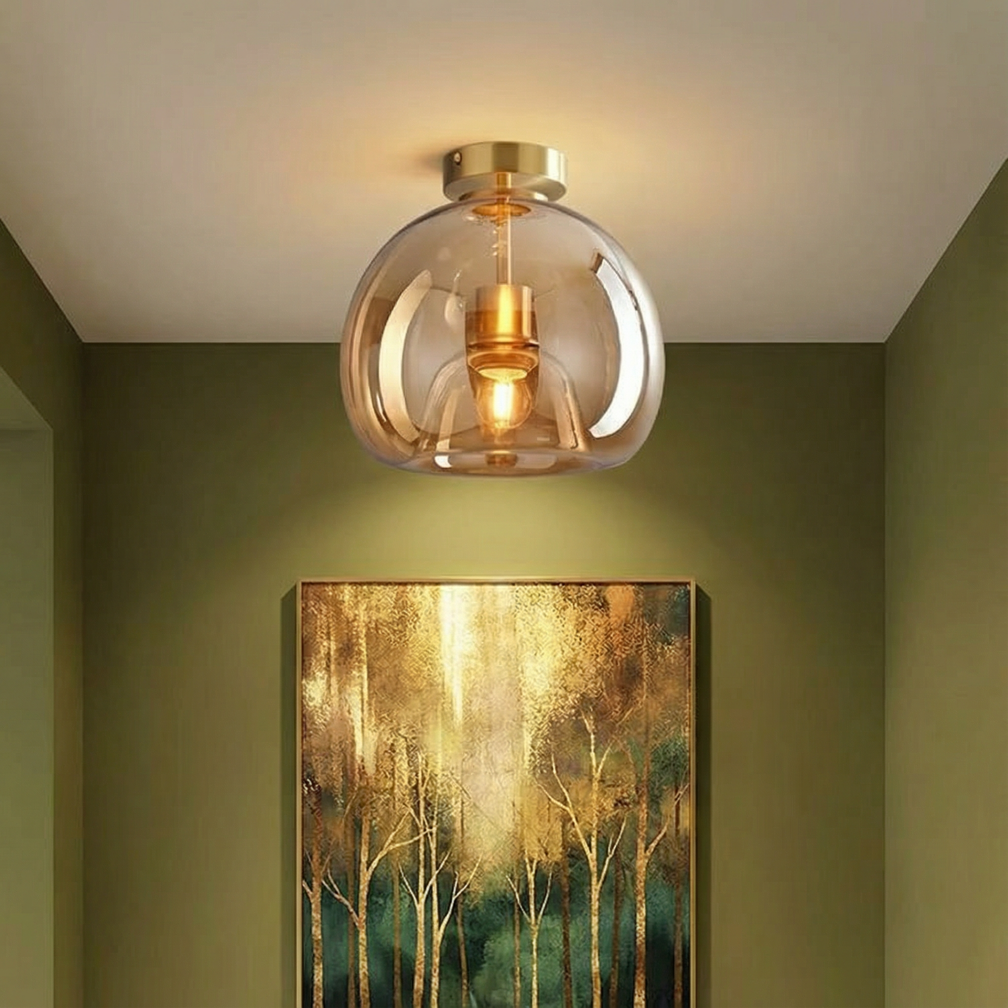 Aethera Elegant Copper Glass Retro Flush Mount Ceiling Light Fixture
