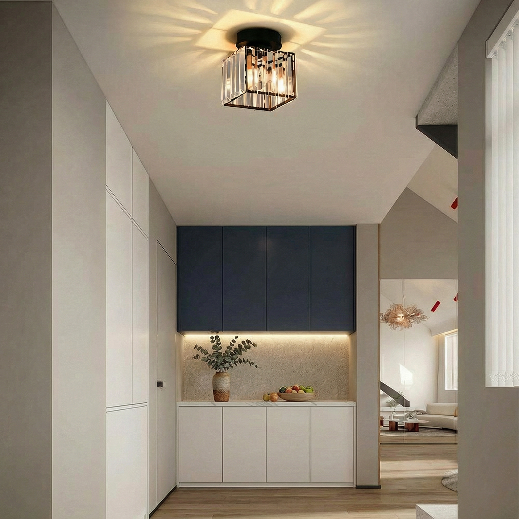 AstraLume Sleek Modern Crystal Brass Ceiling Light Fixture