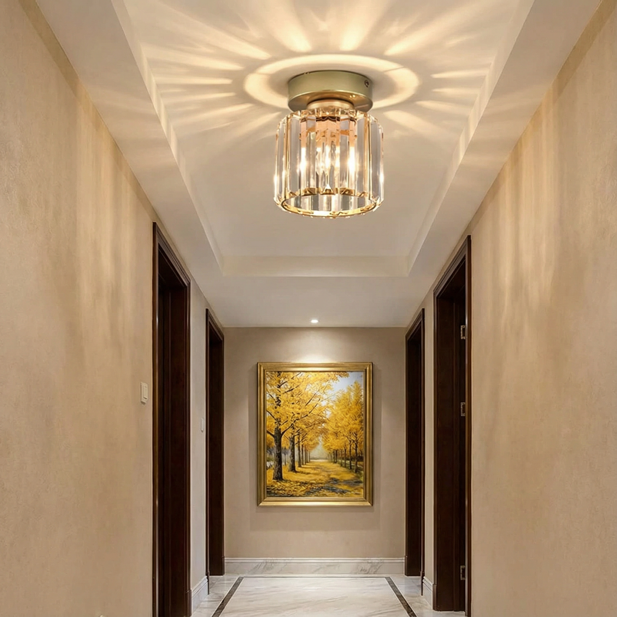 AstraLume Sleek Modern Crystal Brass Ceiling Light Fixture