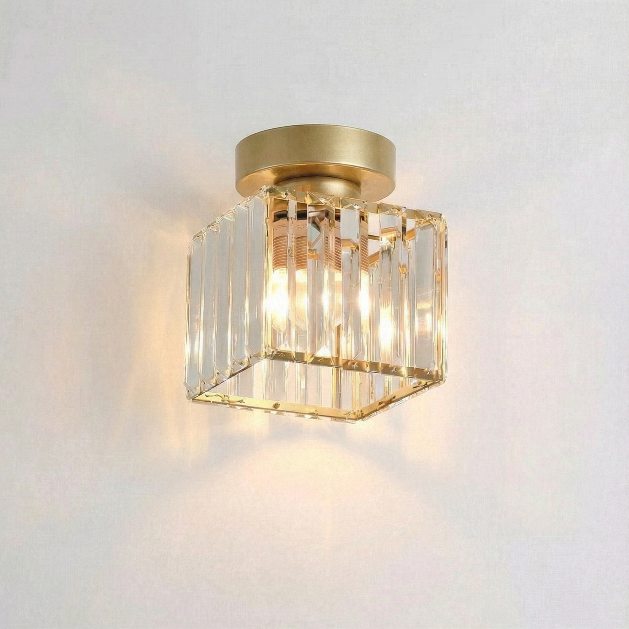 AstraLume Sleek Modern Crystal Brass Ceiling Light Fixture