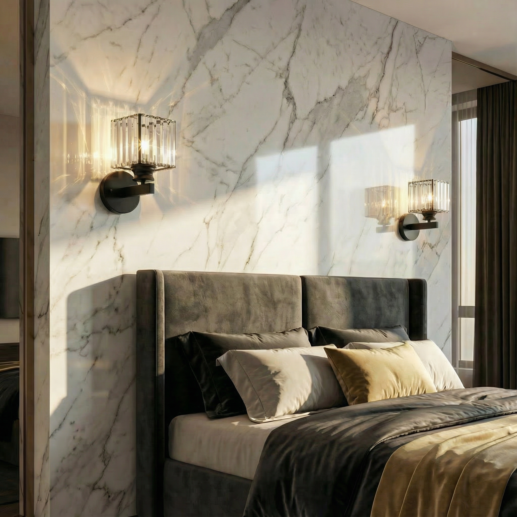 AuraLuxe Crystal Round and Square Wall Light Fixtures