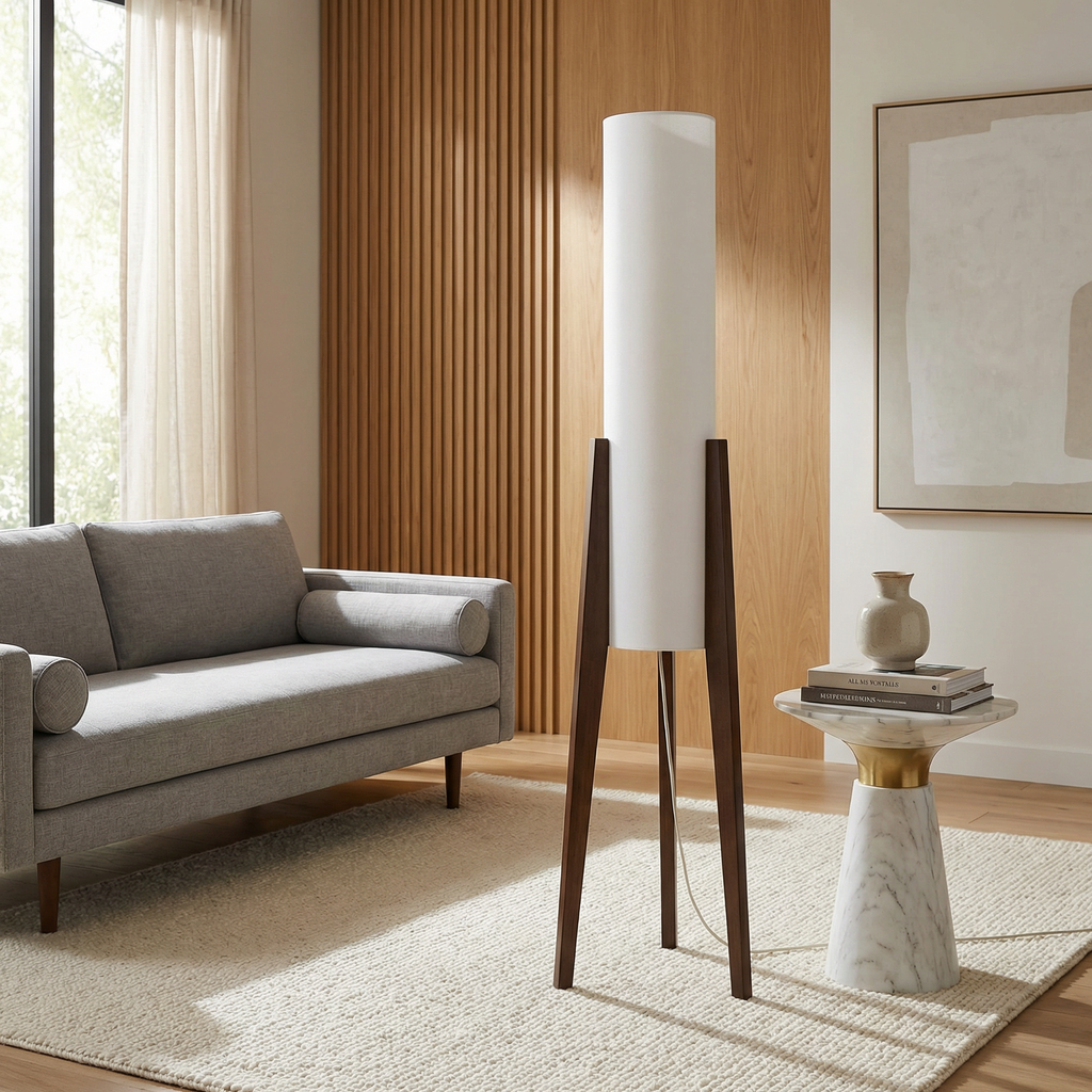 Cedarhaven Walnut Floor Lamp With Integrated LED Bulb Mid Century Modern For Cozy Living Room