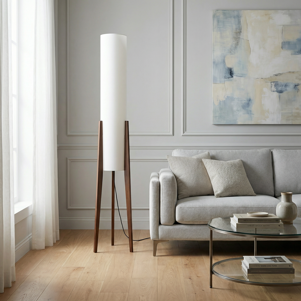 Cedarhaven Walnut Floor Lamp With Integrated LED Bulb Mid Century Modern For Cozy Living Room