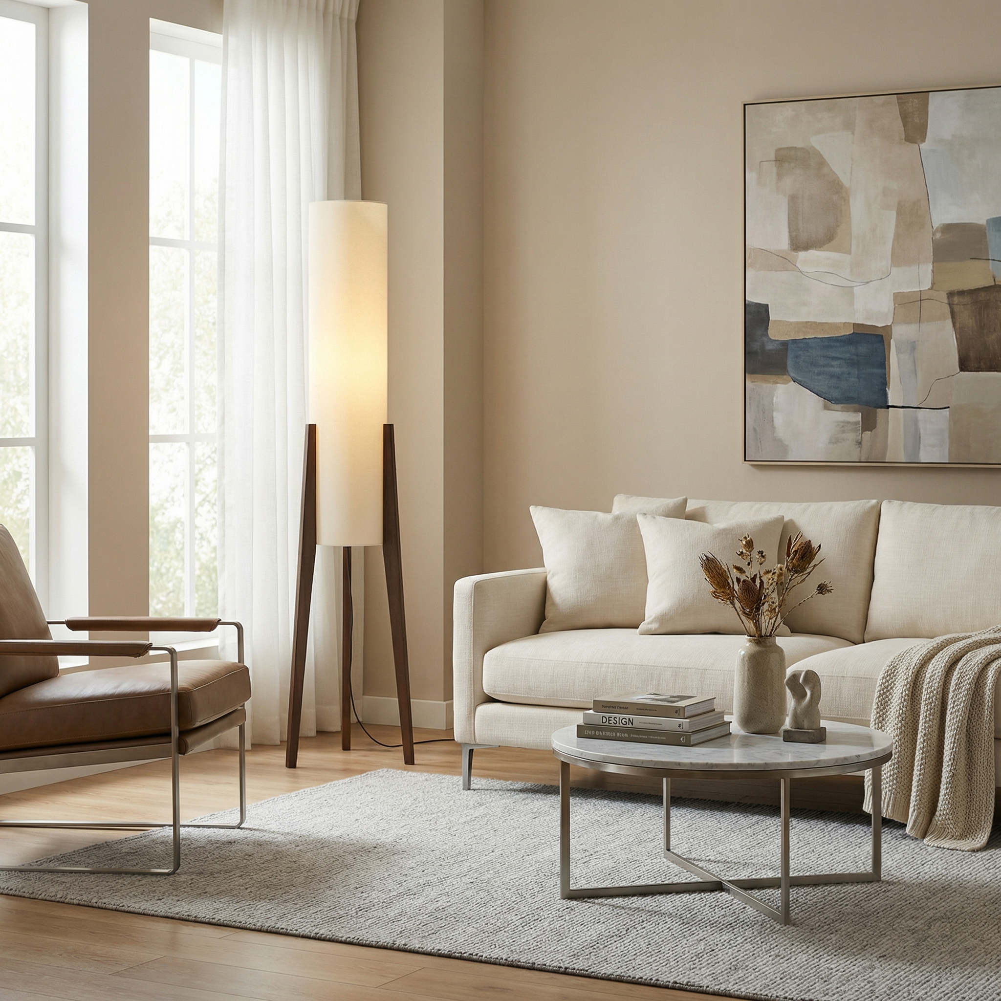 Lampă de podea din nuc Cedarhaven cu bec LED integrat Stil mijloc de secol Modern pentru sufragerie primitoare