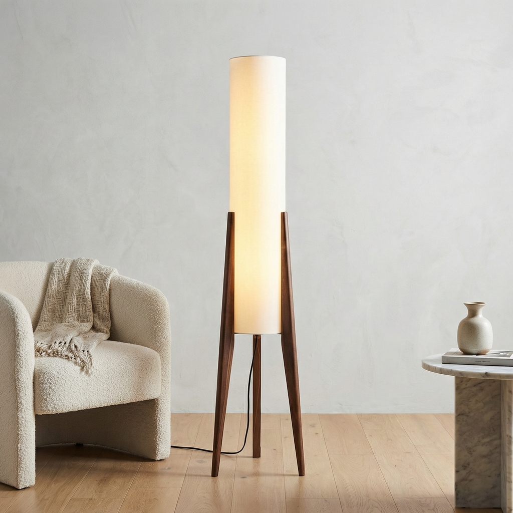 Cedarhaven Walnut Floor Lamp With Integrated LED Bulb Mid Century Modern For Cozy Living Room