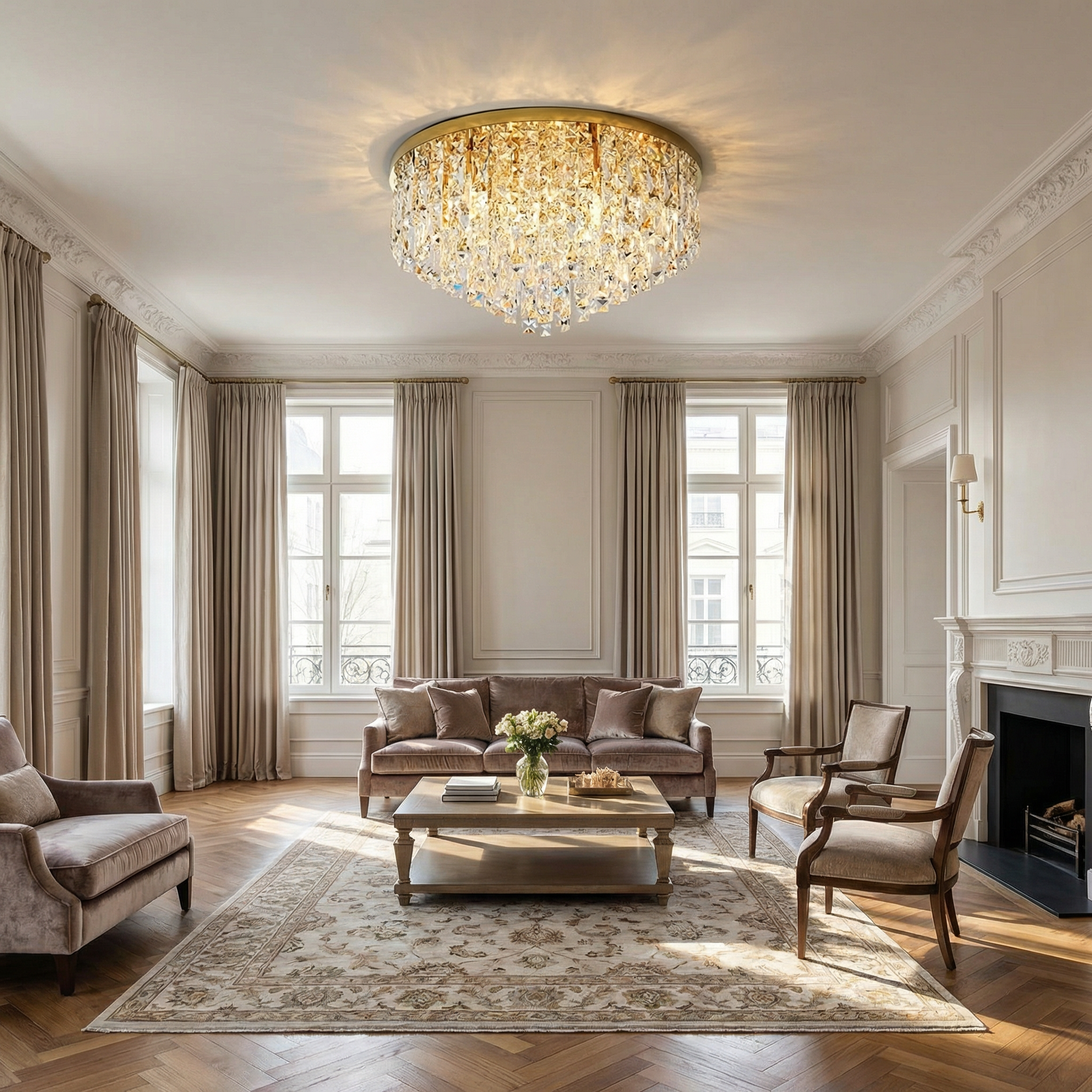 Adjustable Height Crystal Ceiling Chandelier With Modern Design For Dining And Living Rooms