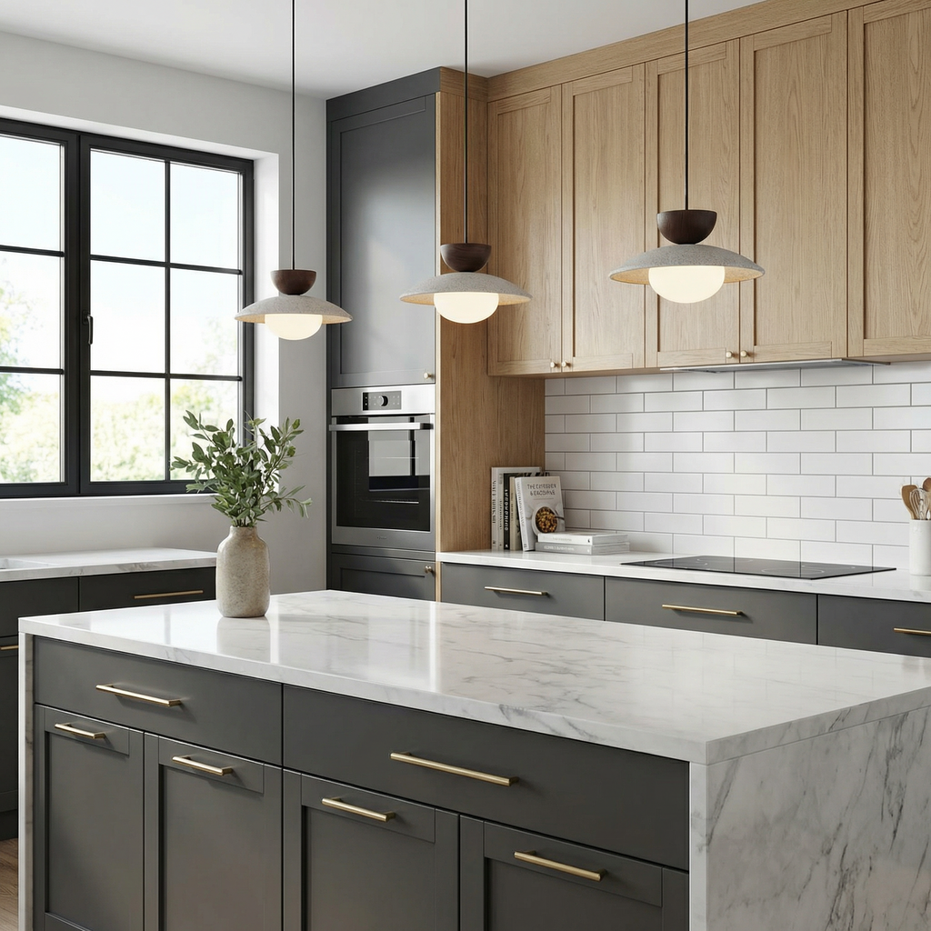 LumaTerra Pendant Light Natural Wood And Glass Kitchen Fixture